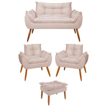 Imagem de Kit 02 Poltronas + Sofá 2 Lugares Com Puff Opala Balaqui Bege
