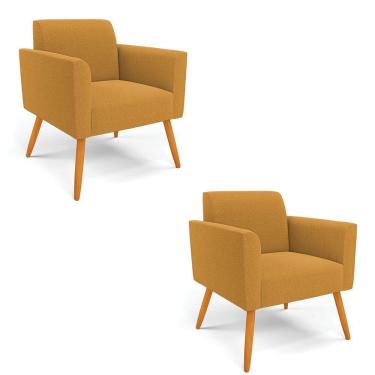 Imagem de Poltrona Sala Estar Pé Palito Castanho Kit 2 Marisa Bouclê Mostarda D03 - D'rossi