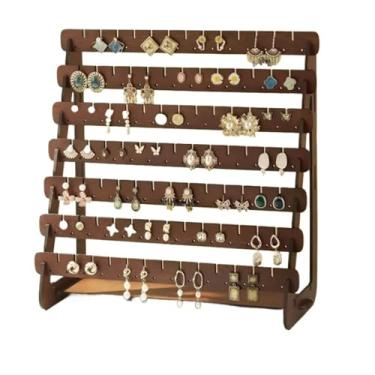 Imagem de Suporte de joalheria, organizador de brinquedos de brincos para mulheres, suporte de brinco de madeira com 50 orifícios, suporte de brinco para tachas e tangas, design compacto (1 pedaço)