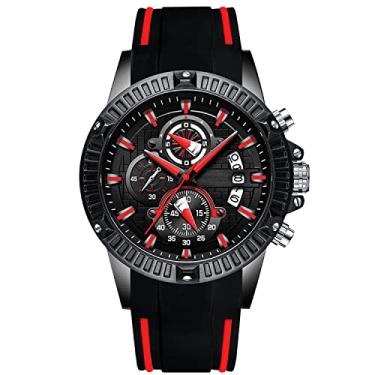 Imagem de RORIOS Relógios de pulso modernos de borracha de luxo masculino calendário luminoso cronômetro multifuncional, Vermelho, Alça