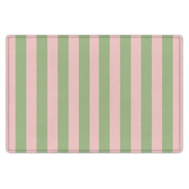 Imagem de EOBTAIN Tapete de banheiro listrado verde rosa antiderrapante lavável engraçado listrado tapete de banho de espuma viscoelástica para chuveiro tapete de banheira rústico tapete de porta tapete de