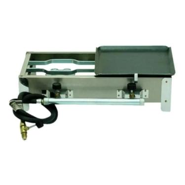 Imagem de Fogão portátil de acampamento com duas bocas e grelha de aço inoxidável de alta pressão de nível semi-industrial (E004 - Meia Chapa)