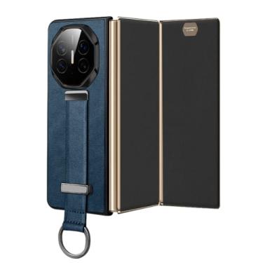 Imagem de HAOMRIYL Capa Wristrap para Huawei Mate Xts/XT, suporte de pulseira, proteção de anel, capa de couro fina minimalista antiqueda, azul, Mate XT