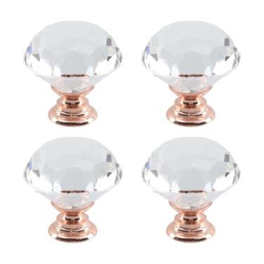 Imagem de Dahszhi 4 peças de diamante de topo plano 30 mm puxador de vidro de cristal puxadores de armário gavetas armário cômoda estante guarda-roupa, ouro rosa transparente