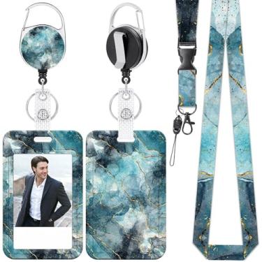 Imagem de Cordão de pescoço com carretel de crachá retrátil, conjunto de porta-cartões de identificação para cartões de acesso ao trabalho e passes de trânsito (verde)