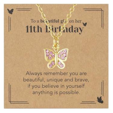 Imagem de Sepfavo Colar de borboleta de cristal para meninas, 6, 7, 8, 9, 10, 11, 12, 13, 16, 18, presente de aniversário, incrustado com zircônia, colar de diamante infantil hipoalergênico, 18, Aço inoxidável