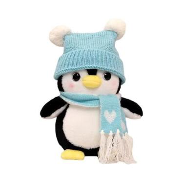 Imagem de Pinguim de Pelúcia Fofo 25-35cm - Brinquedo Macio com Chapéu e Cacheco