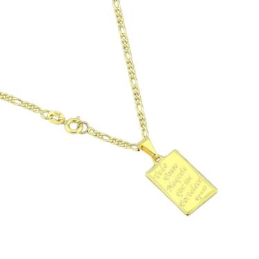 Imagem de Corrente Grumet Masculina 3x1 3mm 60cm ou 70cm com Pingente Placa Frase “Tudo Posso Naquele Que Me Fortalece” Banhada Ouro 18k (70cm)