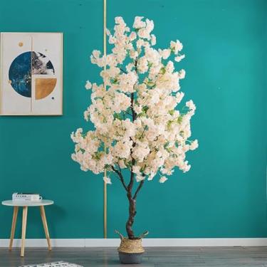 Imagem de Árvore De Borracha Artificial Japonesa, árvores De Plástico Com Flores De Cerejeira Artificiais E Vasos De Bambu, Plantas Artificiais Altas Extragrandes, Decora, Green, 1.1m/3.6ft/43in
