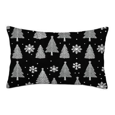 Imagem de Gkyygk Capa de almofada de neve preta e branca com árvore de visco de inverno, 50 x 76 cm, capas de almofada lombar para sofá cama e sala de estar