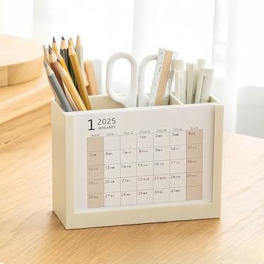 Imagem de Calendário de mesa 2025 suporte para lápis 15,2 cm x 11 cm, calendário de 18 meses funciona de janeiro de 2025 a junho de 2026, porta-canetas multifuncional para casa, escola ou escritório (rosa)