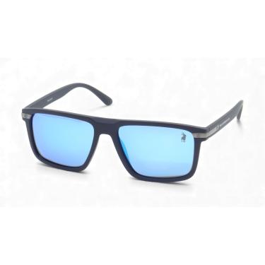 Imagem de Óculos de Sol Casual Polarizado Masculino Polo London Club, Lente UV400 Kit contém Case Couro ECO (Preto e Azul)