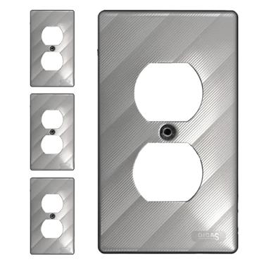 Imagem de DICAS Pacote com 4 placas de parede de aço inoxidável #304, tampa de tomada elétrica de metal com receptáculo duplex, decoração de casa, tamanho padrão 1 grupo 12 x 7 cm, estilo barra