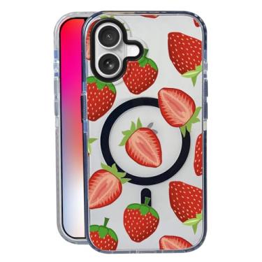 Imagem de Capa Strawberry para iPhone 16, compatível com MagSafe, capa fosca macia e fina, à prova de choque, antiimpressões digitais, antiamarelamento, antiarranhões, capa de telefone magnética para Apple