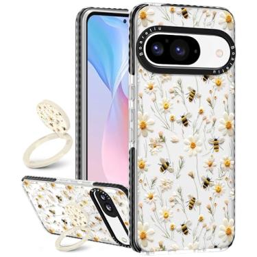 Imagem de Boaretiu Capa fofa Kawaii para Google Pixel 9/9Pro com suporte - Design de suporte de anel giratório adesivo de 360° moderno para mulheres meninas femininas para Google Pixel 9/9Pro, flor mel