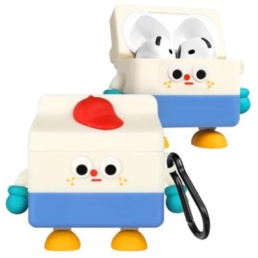 Imagem de Boaretiu Capa para Airpods 4ª – Leite Kawaii fofo com chaveiro para AirPods 4ª geração (2024) Capa divertida de silicone macio 3D divertida para meninas, mulheres adolescentes para Air Pods 4 capa