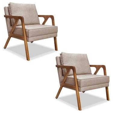 Imagem de Kit 2 Poltronas Decorativas De Luxo Frida Linho Rústico Areia