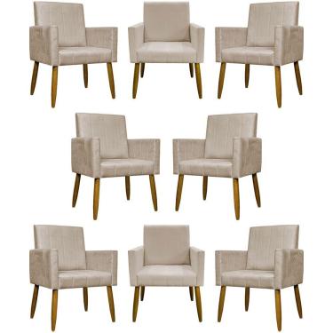 Imagem de Kit 8 Poltronas Decorativas Mari Pé Palito Castanho - Bege Suede