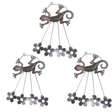 Imagem de Sino Dos Ventos Lagarto Flores Kit 3 Unidades Jardim Varanda Decoraçao Quintal Ambiente Externo Enfeite Rustico