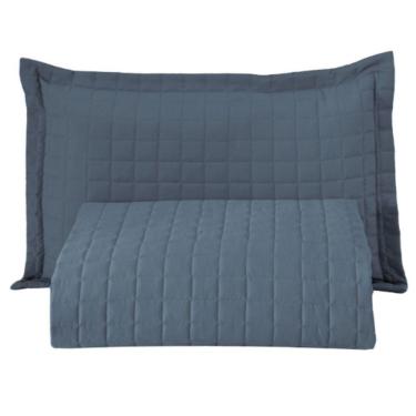 Imagem de Kit Cobre Leito Colcha Monaco Solteiro Dupla Face 2 Peças Azul 100% Poliéster