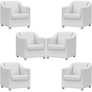 Imagem de Kit 6 Poltronas Mila Corino Cores Pé De Plástico Cromado - Branco Corino