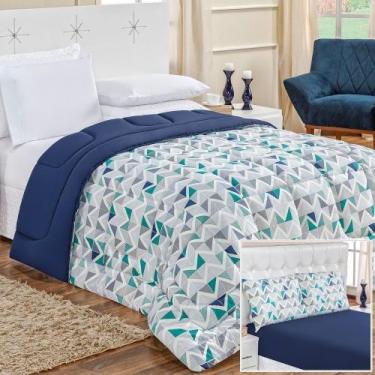 Imagem de Edredom 2,60m x 2,40m + Jogo de Cama Malha Quality King 04 Peças 100% 