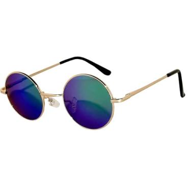 Imagem de Óculos de sol redondos retrô pequenos e espelhados coloridos 43 – 55 mm de metal, Round_43mm_blue-green_gold, Small