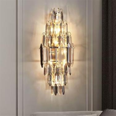 Imagem de Luminária de parede moderna e luxuosa em cristal com LED, ideal para sala de estar, quarto, cabeceira, casa de campo, hotel, escritório, escada e corredor (Estilo 32 D25H55CM)