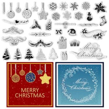 Imagem de LANGFON Carimbos transparentes de árvore de Natal de azevinho para fazer cartões, carimbos transparentes de silicone de Feliz Natal para envelopes, faça você mesmo, carimbo de borracha para álbum de