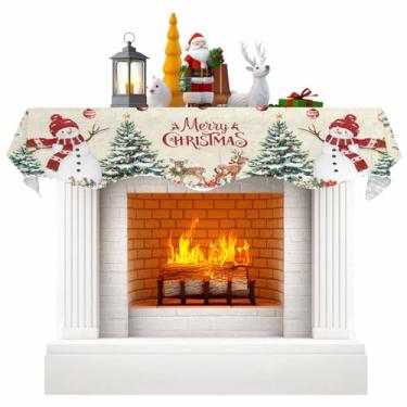 Imagem de Kewadony Lenço bege para lareira de Natal, árvores de Natal, boneco de neve, alce, poinsétia, lareira, cachecóis, cornija, prateleira, top, cachecol, corredor de mesa, para decoração de janela de