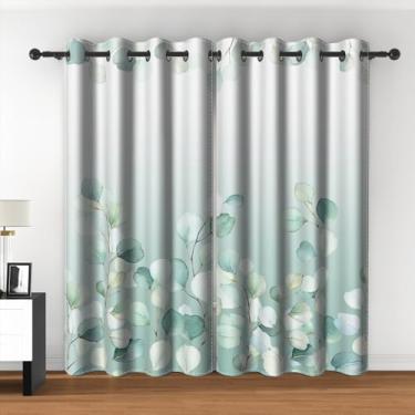 Imagem de Cortinas de janela de folha de eucalipto aquarela folhas verdes sálvia folha primavera planta padrão abstrato ilhós arte pintura cortinas de janela para sala de estar quarto 53 x 113 cm, 2 painéis
