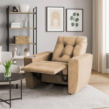 Imagem de Poltrona Do Papai Reclinável Suede Porta Copo Perola Capuccino