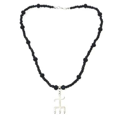 Imagem de Gargantilha de Exu em Miçangas Pretas com Pingente de Tridente Umbanda Candomblé