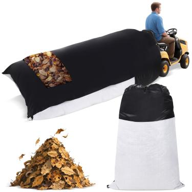 Imagem de Bolsa de folhas para trator de gramado grande 2025 atualizada costurada com lona, costura dupla em todas as costuras resiste ao rasgo, colecionador de folhas de 239 x 130 cm para cortador de grama