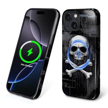 Imagem de Zhhoya Capa para iPhone 15, estampa de caveira Cyberpunk, brilhante, à prova de choque, capa protetora magnética engraçada estética antiarranhões