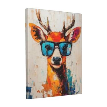 Imagem de Arte de parede em tela de veado graffiti imagens coloridas de alce Banksy pintura pop art impressões engraçadas de cervos arte animal moderna para banheiro sala de estar quarto escritório decoração de