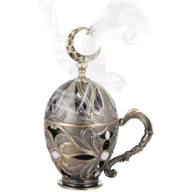 Imagem de Queimador de incenso de cone vintage, queimador de incenso de carvão com alça, queimador de incenso de resina de olíbano, suporte de incenso Bakhoor antigo de liga de zinco, decoração para casa, ioga