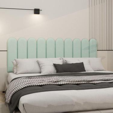 Imagem de Cabeceira Nuvem Suede King Size Com 10 Placas Macias De 60cm Verde Claro