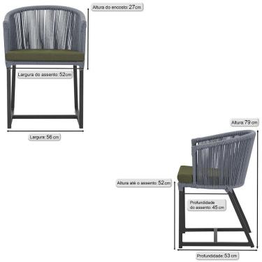 Imagem de 3 Cadeiras De Jantar Noronha Preta Corda Náutica E13 Trama Prata