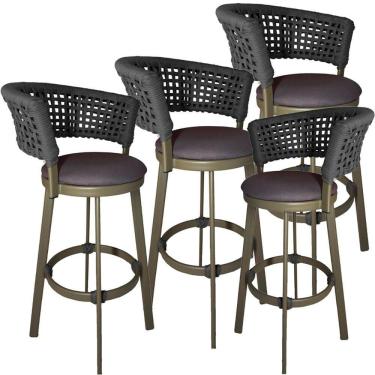 Imagem de 4 Banqueta Somália Em Alumínio E Corda Náutica Jardim Prata