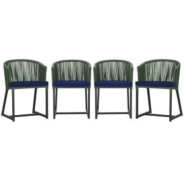 Imagem de 4 Cadeiras De Jantar Noronha Preta Corda Náutica E10 Trama Verde