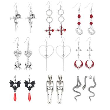 Imagem de Brincos pendentes de morcego vampiro gótico, olho turco, vintage, espelho mágico, acessórios emo, grunge, gótico, punk rock, conjunto de joias de Halloween, standard size, Metal, Sem pedra preciosa