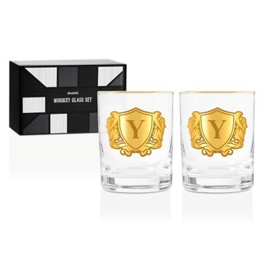 Imagem de Onebttl Copos de uísque personalizados para homens, presentes de álcool personalizados para amantes de uísque, conjunto de 2, presentes exclusivos de aniversário, Natal para ele, Y