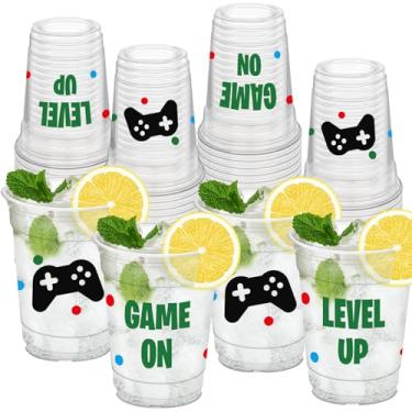 Imagem de HYMENEX 50 peças de copos de festa de videogame, copos temáticos para jogos de 340 g, copo de plástico transparente para jogadores suprimentos de aniversário de videogame, lembrancinhas de festa