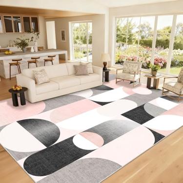 Imagem de Castage Tapetes grandes rosa 20 x 25 cm lavável para sala de estar, quarto, sala de jantar, tapete antiderrapante moderno, cinza blush preto
