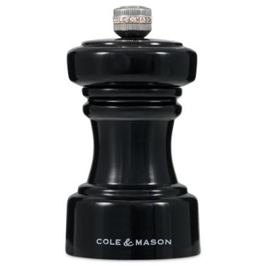 Imagem de Cole & Mason H233066 Moedor de sal preto brilhante Hoxton, mecanismo de cerâmica não corrosiva, moedor de sal compacto com moagem ajustável, madeira de faia, 104 mm, moedor de tempero, garantia