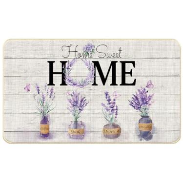 Imagem de WARDOS Tapete de porta Home Sweet Home, tapete floral de lavanda borboleta para entrada interna e externa, tapete rústico de boas-vindas para casa de fazenda, tapetes de banho de flores, 43 x 76 cm