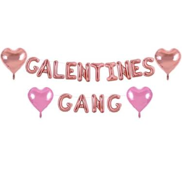 Imagem de TONIFUL 16 Inch Rose Gold Galentines Gang Letter with 4pcs Heart Balloons Foil Alphabet Women Friends Banner for Valentine's Day Women's Day Anniversary Gals' gang party Ladies Girls Party Supplies