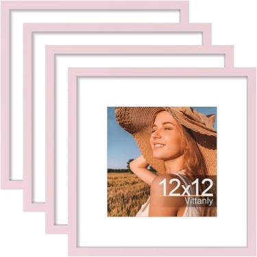 Imagem de Vittanly Conjunto de 4 porta-retratos de 30 x 30 cm, exiba imagens 20 x 20 com tapete ou 30 x 30 sem tapete, moldura de galeria para exibição de parede, madeira projetada com acrílico resistente a