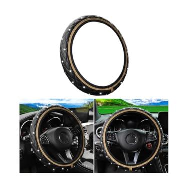 Imagem de Sandfren Capa de volante de carro brilhante, protetor de volante antiderrapante de couro elástico com strass de cristal de 37-38 cm, acessórios de decoração de interiores automotivos, universal para
